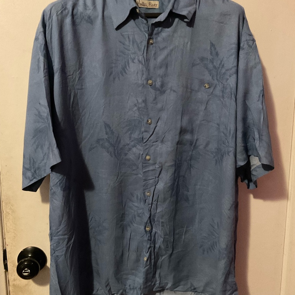 Hollis River Men's Blue Casual tropical tree button up Shirt